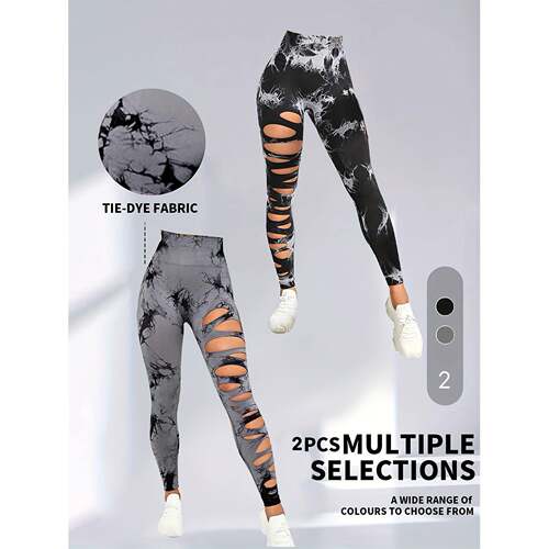 N 30741 Hollow Tie Dye Yoga Pants 镂空扎染瑜伽裤