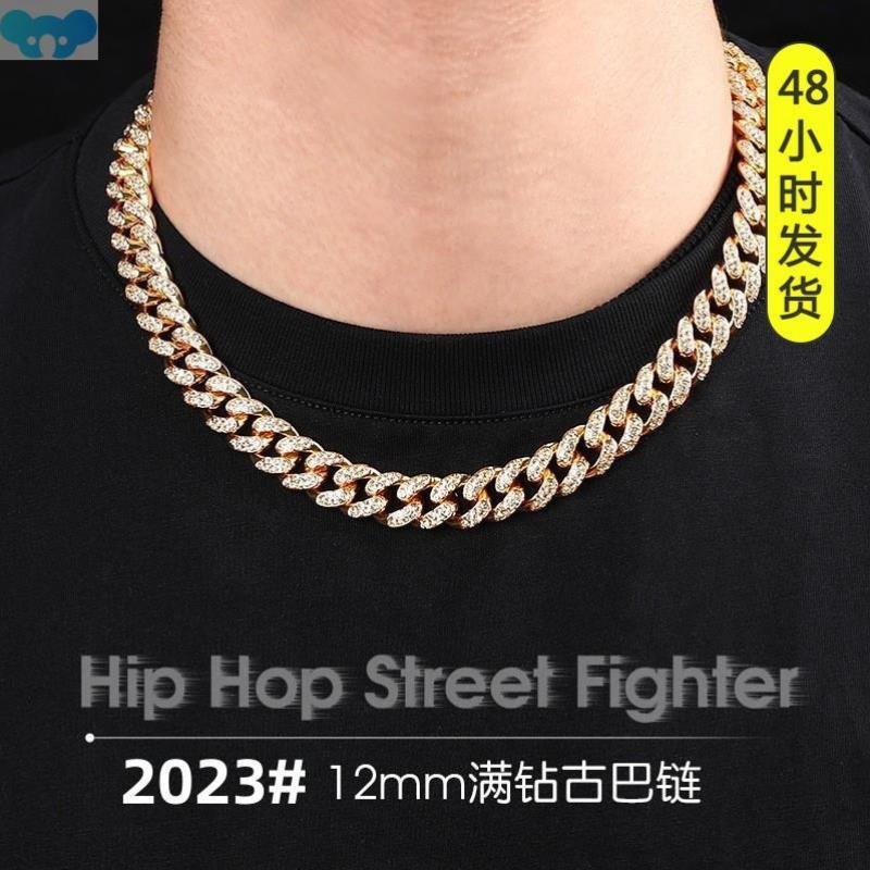 Alloy Cuban diamond bracelet 12mm gold plated necklace手链