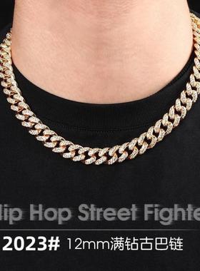 Alloy Cuban diamond bracelet 12mm gold plated necklace手链