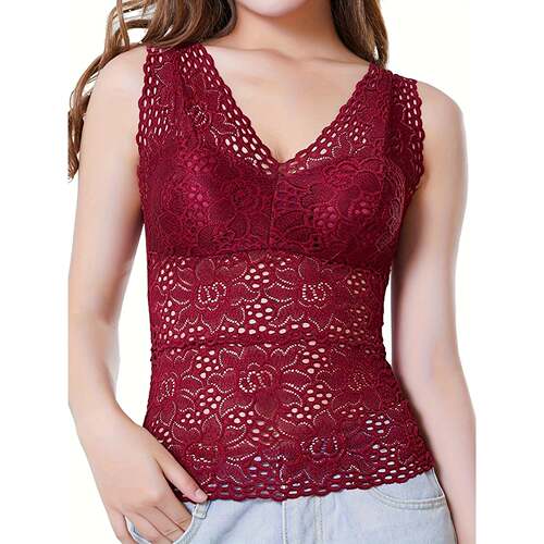 H 64494 Lace Trim Long Camisole Top 蕾丝花边背心