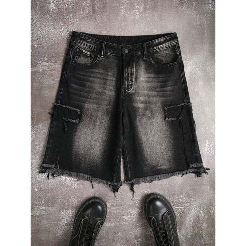 H 51134 Whisker patch men's denim five pants 猫须补丁士牛