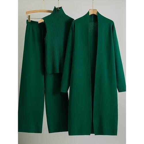 H 40217 Long Sleeve Cardigan Vest Wide Pants Set 针织三件套