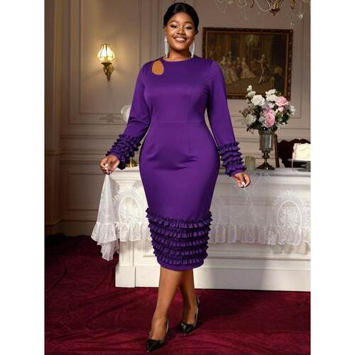 H 74061 Purple Hollow Out Bodycon Dress 紫色修身镂空连衣裙