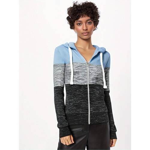 H 58517L Color block hooded drawstring zip jacket 拼色连帽抽