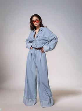 X 49741 TEMU速卖通女款口袋牛仔连体裤无腰带休闲时尚款