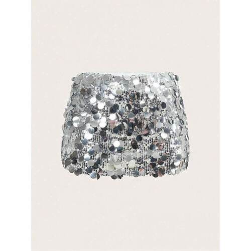 I 18943 Sequin Mini A-line Skirt 亮片腰包臀短裙跨境外