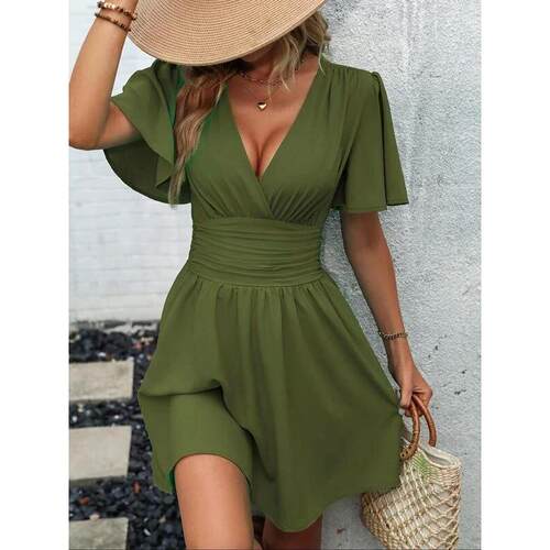 H 79195 Deep v-neck short sleeve dress 深 V 领短袖连衣裙