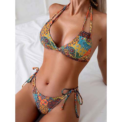 P 27537  Sexy Print Backs Bikini 印花分体泳衣