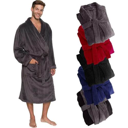 H 94065 Warm Men's Hooded Pocket Long Sleeve Robe 士加厚睡