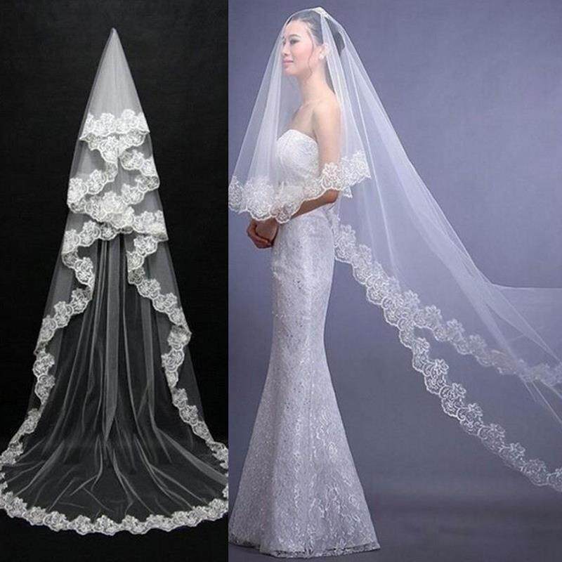 2.6M One Layer Lace Edge Whe Cathedral Wedding Veil Voile