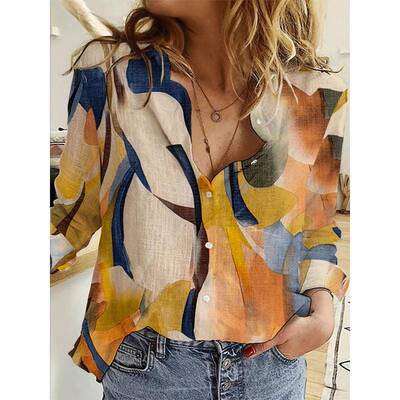H 92195 Printed Lantern Sleeve Shirt 印花灯笼袖宽松衬衫