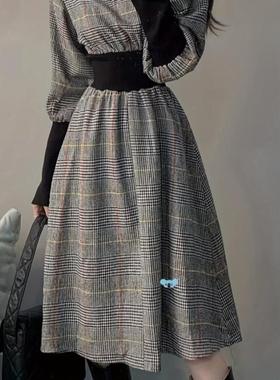 Asian yle Polyester Gingham Dress wh and Collar跨境