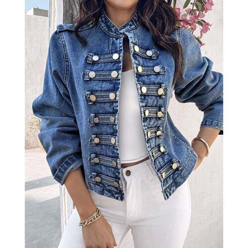 H 45482 Standing Collar Denim Jacket 立领牛仔外套