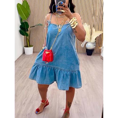 I 12248 Sleeves Denim Dress 吊带连衣裙