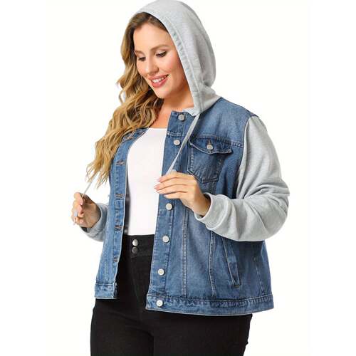 H 65701 Plus size hooded long sleeve denim jacket 大码连帽牛