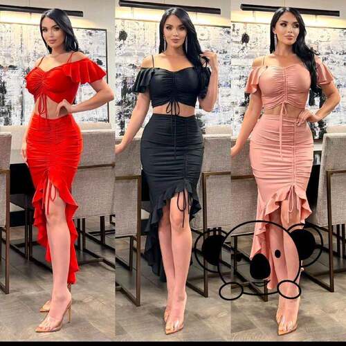 H 82201 One Shoulder Slit Dress 荷叶边连衣裙