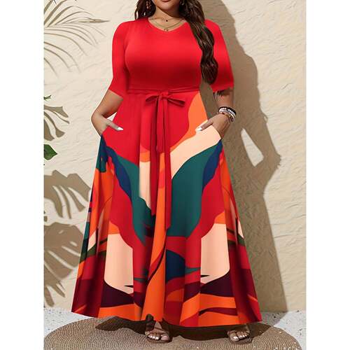 I 11320 Fashion Print Pocket Casual Dress 印花口袋连衣裙
