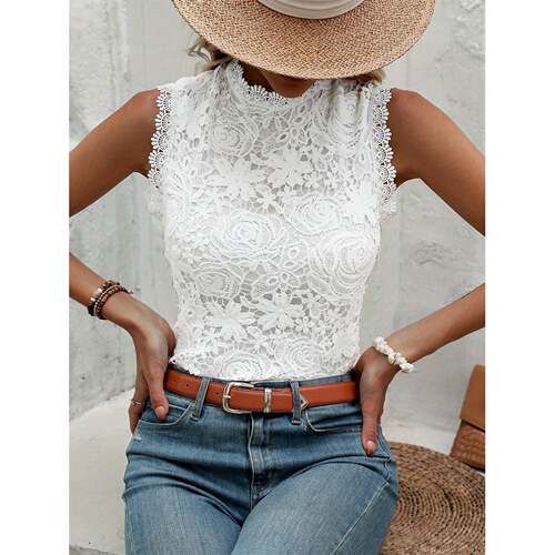 I 13761 Lace Camisole High Neck Sleeves Top 蕾丝打底背心
