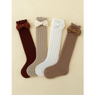Kids' Socks Tights 女孩米色系蝴蝶结装饰隐形平顶及膝袜