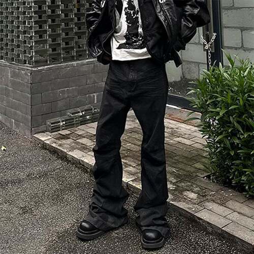 H 50497 Wax Coated Flare Slim Jeans 刷蜡涂层微喇牛仔裤