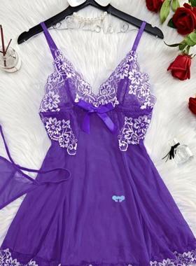 Romantic Contrast Lace Nightdress - Alluring Deep V