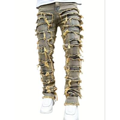 H 73634 Appliqué Stretchy Straight Jeans 贴布弹力直筒裤欧美
