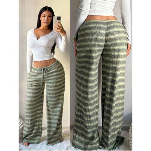 H 59174 Color Block Stripe Straight Pants 撞色条纹直筒长裤