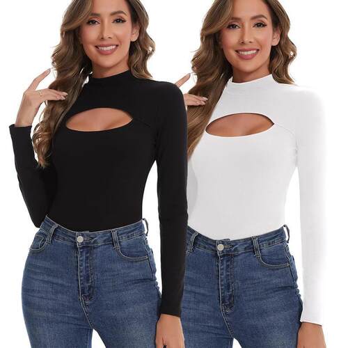 H 74858 Sexy High Neck Hollow Out Bodysuit 性感镂空连体衣