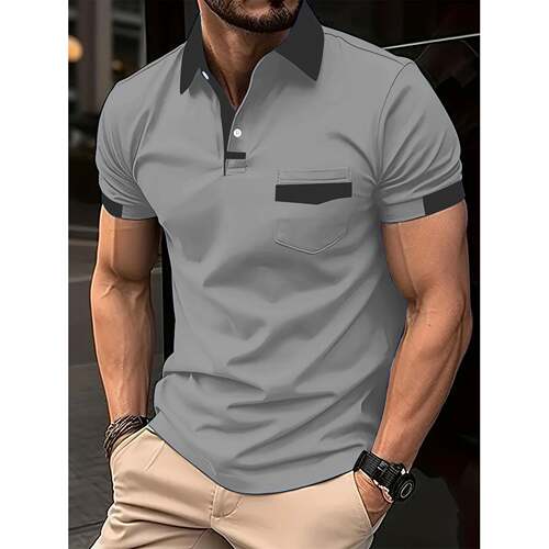 R 85181 Color Block Pocket Polo Shirt 运动马球衫