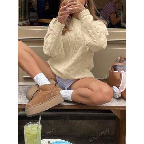 H 65043 Solid Ribbed Long Knit Sweater 纯色螺纹长款针织毛衣