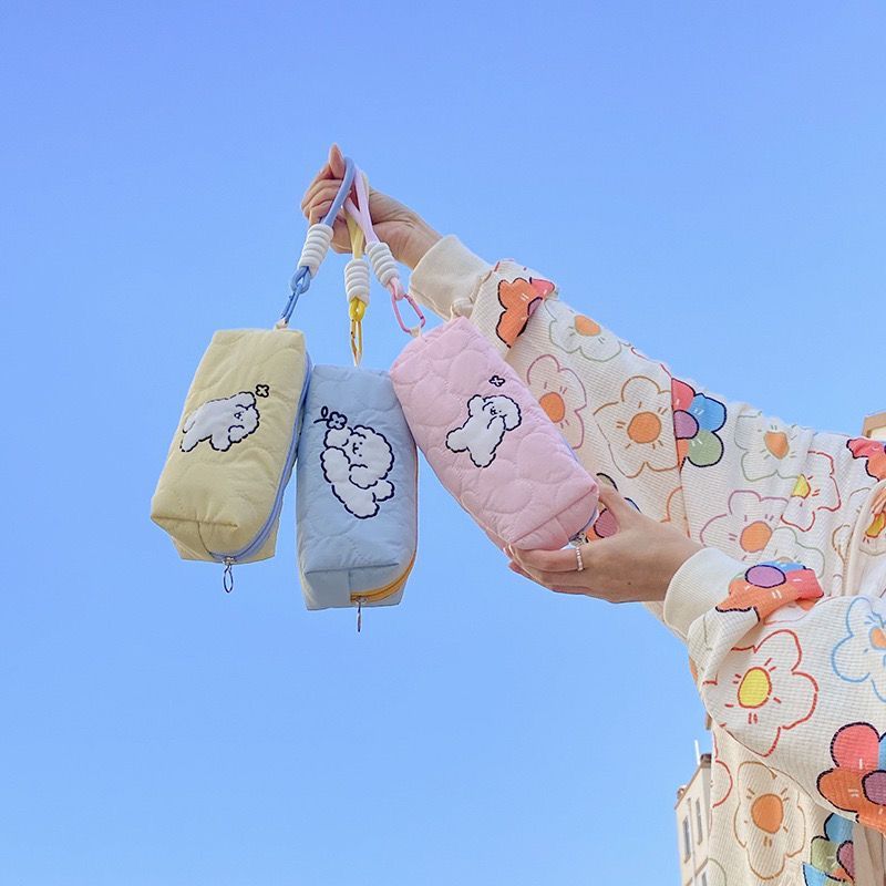 线条小狗大容量可爱少女心手拿包