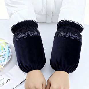 独特漂亮袖套短款金丝绒袖套女款羽绒服专用工作套袖新款蕾丝边家