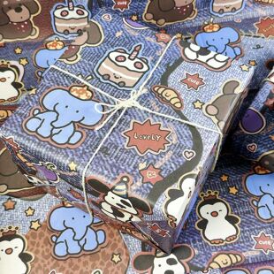 礼物包装纸男孩复古牛仔可爱玩偶礼物包装纸ins高颜值卡通生日礼