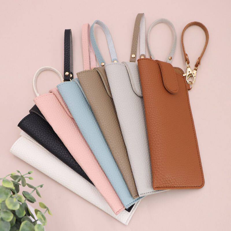 外出便携眼镜盒日式简约便携眼镜盒女PU皮革挂包款超薄墨镜收纳袋