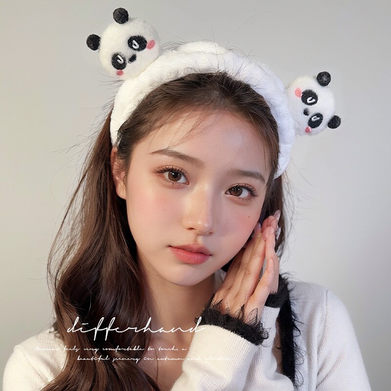 熊猫毛绒洗脸发箍学生束发带压发防滑头箍女2024新款发卡头饰发饰