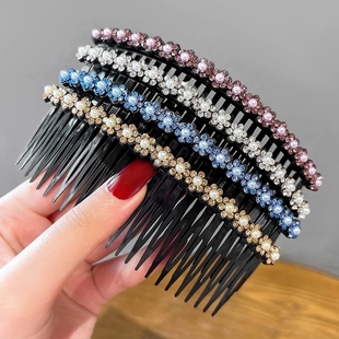 水钻花朵发夹女夏季后脑勺碎发整理神器发梳插梳刘海发卡水晶发箍