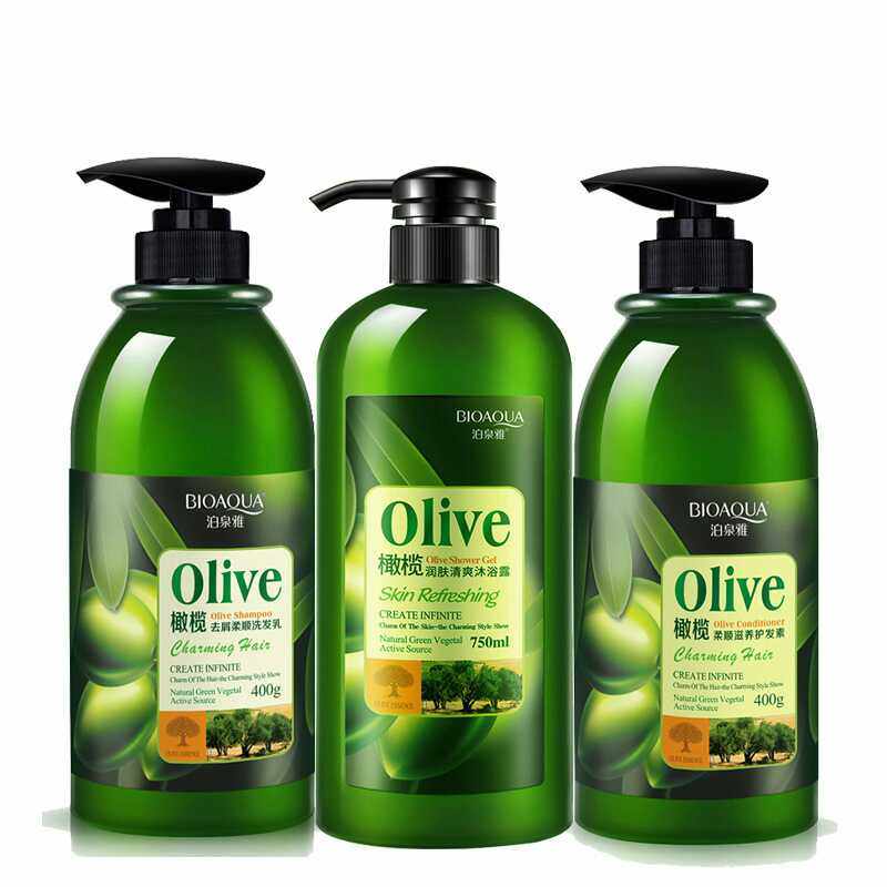 3PCS Olive Oil Hair Shampoo+Conditioner+Body Wash Shower Gel