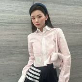 粉色条纹衬衣修身 显瘦衬衫 TB女士衬衫 高腰短款 赠运费险 TUMA