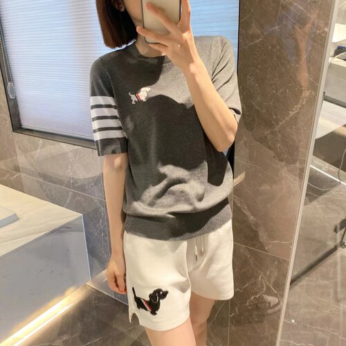 TB夏季针织羊毛小狗圆领短袖T恤