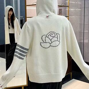 TUMA BEEWNE TB后背玫瑰花朵帽衫连帽拉链羊毛男女款毛衣开衫外套