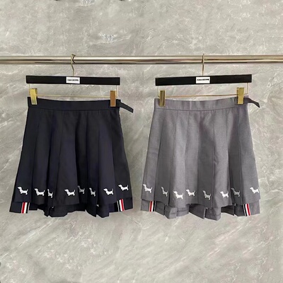 TUMATB小狗刺绣高腰羊毛藏青短裙