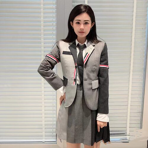 TB羊毛拼色九分袖修身小西装外套