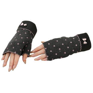 半截手套女款冬季加绒保暖黑色德绒露指打字学生写字防寒漏指半指