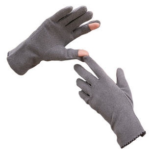 德绒手套女秋季新款骑车露指保暖防寒开车冬天骑行电动车漏二指头