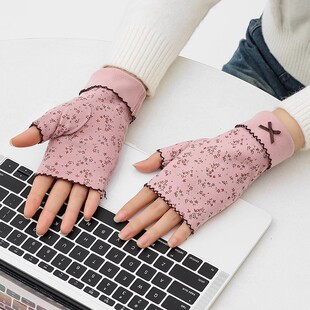 半截手套女款冬季加绒保暖黑色德绒露指打字学生写字防寒漏指半指