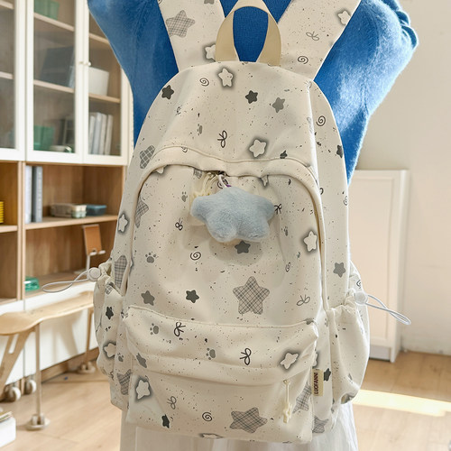 书包女初中高中生星星印花韩版小众ins双肩包森系大学生电脑背包