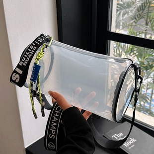 透明包包女新款 网红单肩包夏天果冻包小众百搭斜挎圆筒包 2026时尚