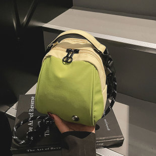 背包 休闲斜挎贝壳包百搭时尚 撞色牛油果绿色包包女2026新款 潮时尚
