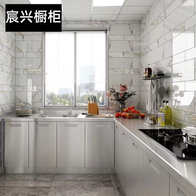 北京304不锈钢橱柜定制厨房整体台面全不锈钢201橱柜一体成型定做