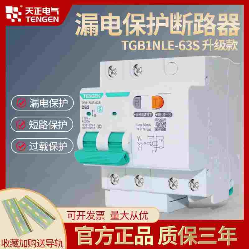 天正空气开关带漏电保护器63a家用断路器220v总空开2p电闸32a漏保